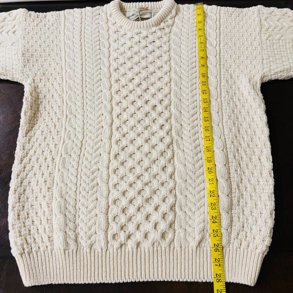 Aran Sweater Market NWT Merino Wool Fisherman Sweater Cable Knit Mens Sz L Ivory - Picture 9 of 10